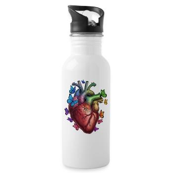 Living Heart with Butterflies - Water bottle with straw - white - Right