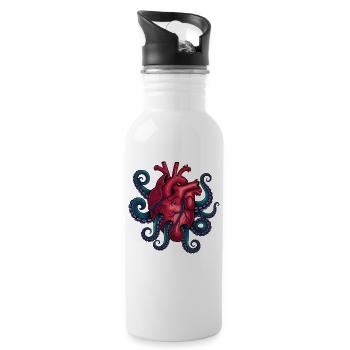 Herz trifft Tentakel Kunstdesign - Trinkflasche mit integriertem Trinkhalm - Weiß - Rechts