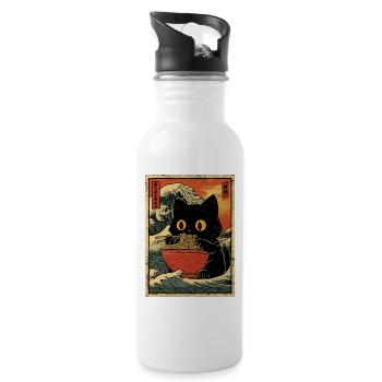 Japon Cat Ramen Nouilles Motif Vague Rétro - Gourde avec paille intégrée - blanc - Droite