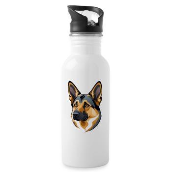 Gesicht eines deutschen Schäferhunds - Trinkflasche mit integriertem Trinkhalm - Weiß - Rechts