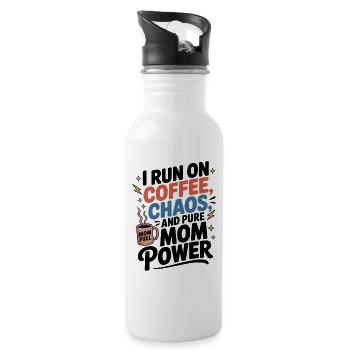 Ich Lebe Von Kaffee, Chaos Und Reiner Mama-Power - Trinkflasche mit integriertem Trinkhalm - Weiß - Rechts