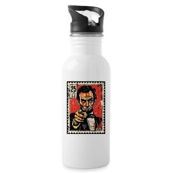Abe Lincoln on postage stamp pointing with finger - Water bottle with straw - white - Right