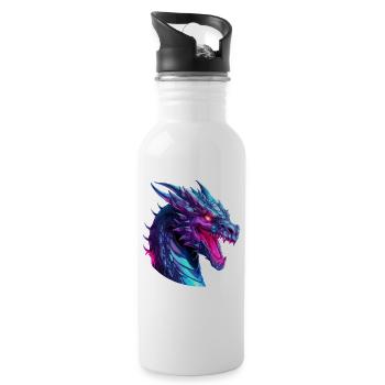 Neon Dragon Head Artwork - Water bottle with straw - white - Right