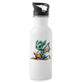 Little dragon reader on fantasy illustration - Water bottle with straw - white - Right