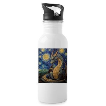 Drache Drachen Dragon Van Gogh Style Starry Night - Water bottle with straw - white - Right