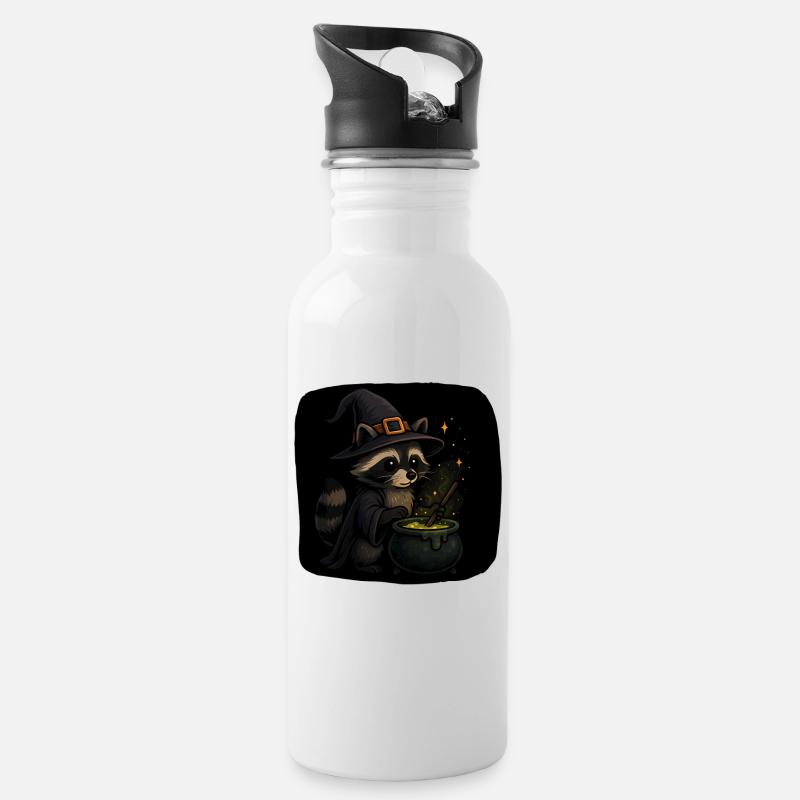 Nekromantischer Waschbär mit Zauberhut - Trinkflasche mit integriertem Trinkhalm - Weiß
