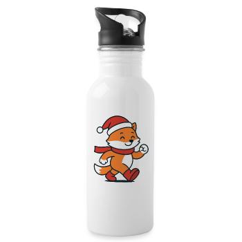 Cute winter fox with hat & scarf - Water bottle with straw - white - Right