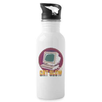 CRT Computer Pop Culture Retro Video Game - Water bottle with straw - white - Right