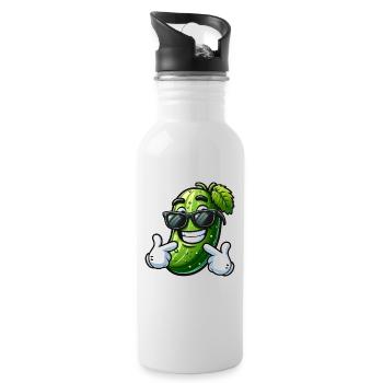 Cool Cucumber Cartoon Sunglasses Summer Fun - Water bottle with straw - white - Right