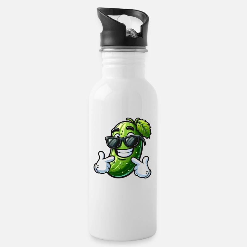 Coole Gurke Cartoon Sonnenbrille Sommer Spaß - Trinkflasche mit integriertem Trinkhalm - Weiß
