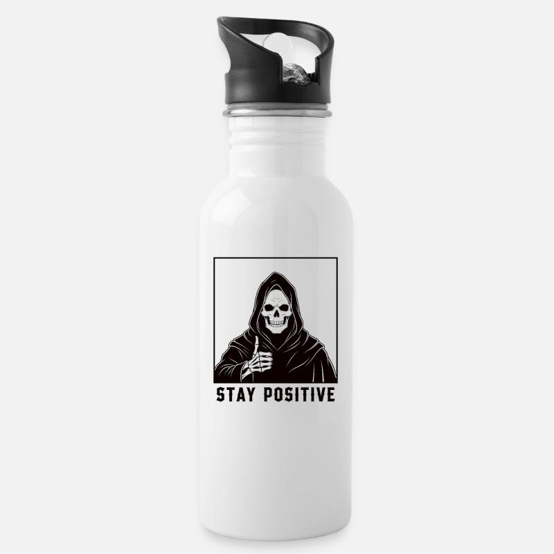 Un héros squelette avec une devise positive - Gourde avec paille intégrée - blanc
