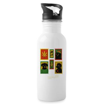 Retro Cannabis Dog Band Poster, Reggae Style  - Water bottle with straw - white - Right