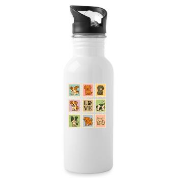 Adorable Puppy Dog Collection with Love Motif - Water bottle with straw - white - Right
