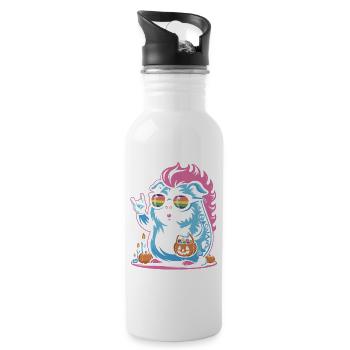 Retro Halloween Guinea Pig with Sunglasses - Water bottle with straw - white - Right