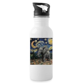 Éléphant Van Gogh Style Nuit étoilée - Gourde avec paille intégrée - blanc - Droite