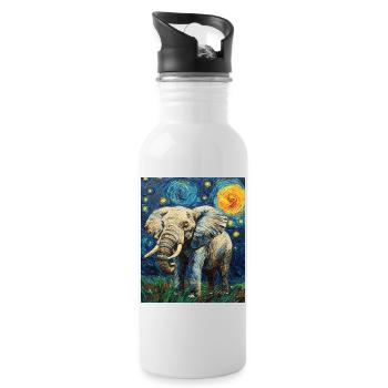 Éléphant Van Gogh Style Nuit étoilée - Gourde avec paille intégrée - blanc - Droite