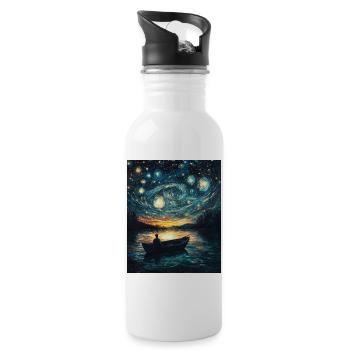 Pêcheur Pêche Angel Van Gogh Style Nuit étoilée - Gourde avec paille intégrée - blanc - Droite