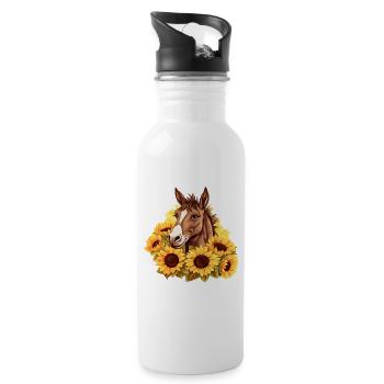 Pferd im Sonnenblumenmeer - Trinkflasche mit integriertem Trinkhalm - Weiß - Rechts