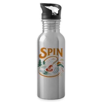 Spin Vinyl Record Player Music Lover 70s Retro - Water bottle with straw - silver - Right