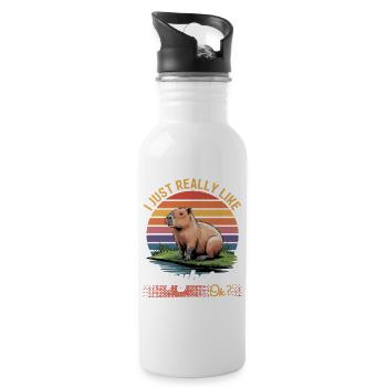 Funny aesthetic Kawaii Capybara - Trinkflasche mit integriertem Trinkhalm - Weiß - Rechts