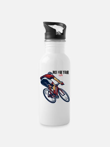 Rennrad gravel geschenk - Trinkflasche mit integriertem Trinkhalm - Weiß