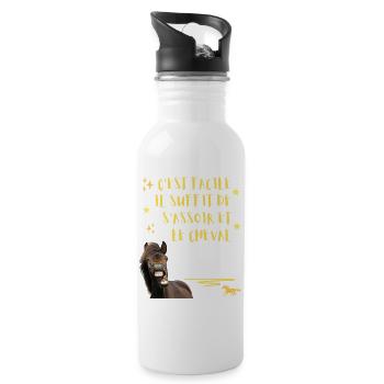 Cheval Humour Il Suffit de s'assoir c'est lui qui  - Gourde avec paille intégrée - blanc - Droite
