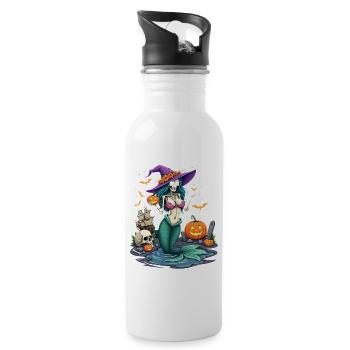 Witch Mermaid with Halloween Elements - Water bottle with straw - white - Right
