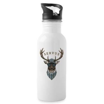 Alpen Hirsch Servus Hirschgeantler Tracht Oktober - Water bottle with straw - white - Right