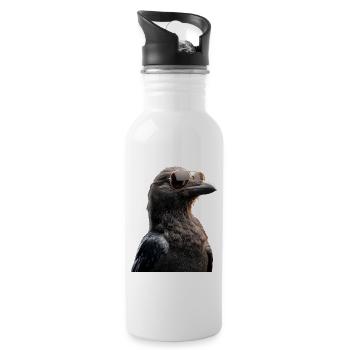 Raven, Crow, Bird, Raven Crow, Jackdaw, Black Raven - Water bottle with straw - white - Right