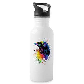Raven, Crow, Bird, Raven Crow, Jackdaw, Black Raven - Water bottle with straw - white - Right