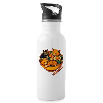 Playful Cats in Ramen Bowl Design - Water bottle with straw - white - Right