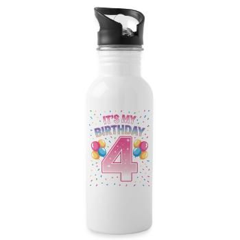4 Years Girl It's My Birthday Kids Birthday - Water bottle with straw - white - Right