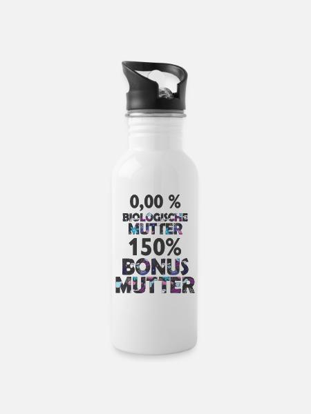 Mutter Mama Bonus Stiefmutter Muttertag Geschenk - Trinkflasche mit integriertem Trinkhalm - Weiß