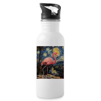 Flamingo Van Gogh Style Nuit étoilée - Gourde avec paille intégrée - blanc - Droite