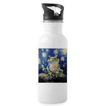 Frosch Frösche Van Gogh Style Starry Night - Trinkflasche mit integriertem Trinkhalm - Weiß - Rechts