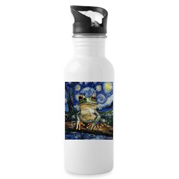 Frosch Frösche Van Gogh Style Starry Night - Trinkflasche mit integriertem Trinkhalm - Weiß - Rechts