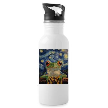Frosch Frösche Van Gogh Style Starry Night - Trinkflasche mit integriertem Trinkhalm - Weiß - Rechts