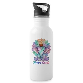 Diwali Mandala Elefant - Trinkflasche mit integriertem Trinkhalm - Weiß - Rechts