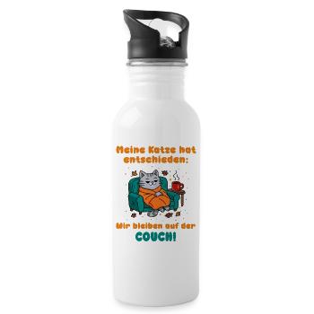Cat couch Cozy saying - Water bottle with straw - white - Right