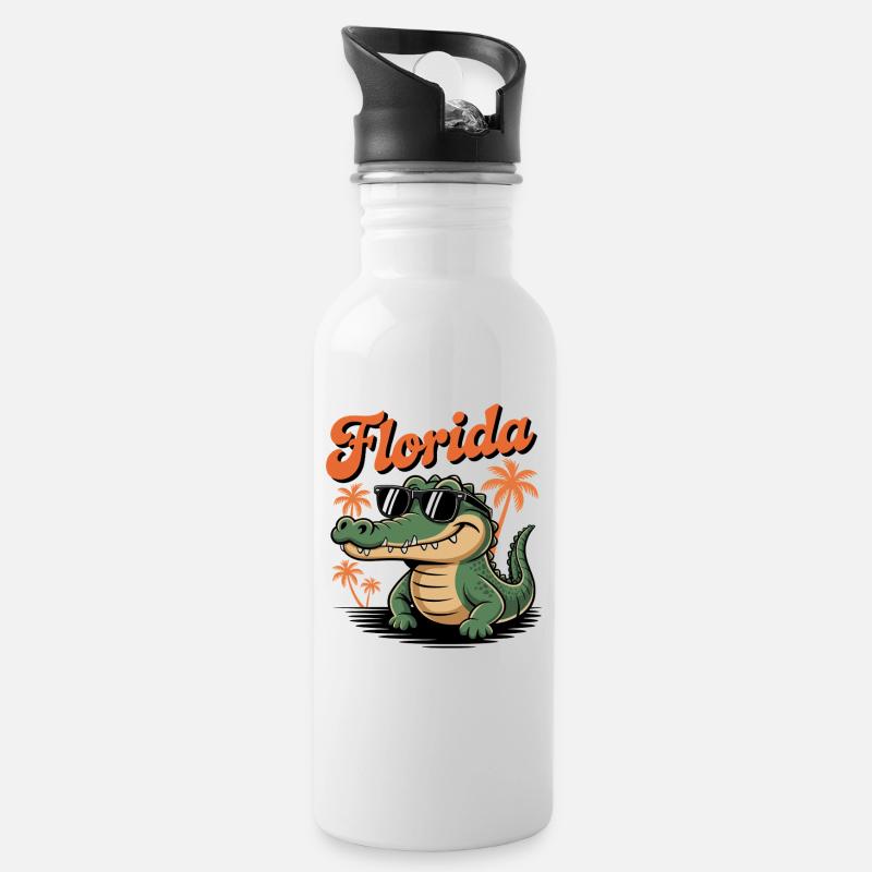 Florida Alligator - Trinkflasche mit integriertem Trinkhalm - Weiß