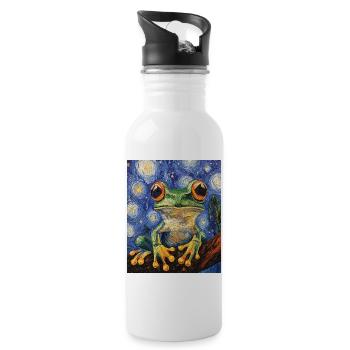 Frosch Frösche Van Gogh Style Starry Night - Trinkflasche mit integriertem Trinkhalm - Weiß - Rechts