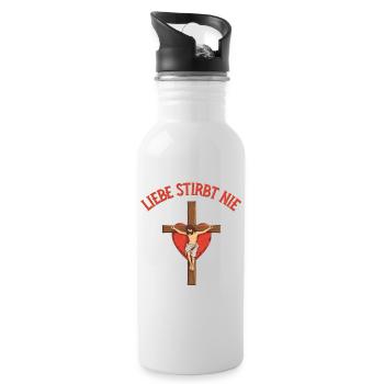 Liebe Stirbt Nie Kreuz Herz Jesus Gott  - Trinkflasche mit integriertem Trinkhalm - Weiß - Rechts