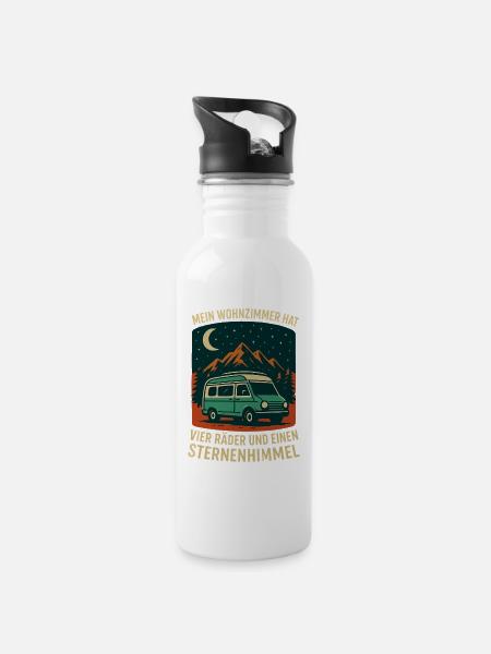 Natur Outdoor Wohnmobil Sternenhimmel Abenteuer - Trinkflasche mit integriertem Trinkhalm - Weiß