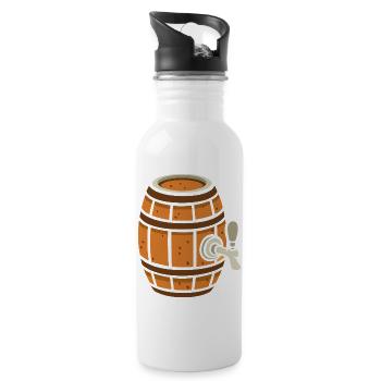 Rustic Beer Barrel Cartoon - Water bottle with straw - white - Right