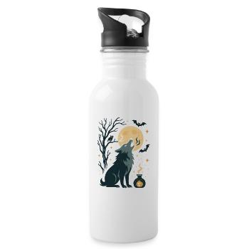 Mondvollwolf Heult Im Nachtwald - Trinkflasche mit integriertem Trinkhalm - Weiß - Rechts