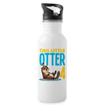 This Otter Is 4 - Cute Birthday Motif - Water bottle with straw - white - Right
