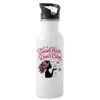 Lametta Haare kümmern sich nicht darum - Trinkflasche mit integriertem Trinkhalm - Weiß - Rechts