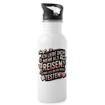 Ich Liebe Dich Mehr Als Reisen Humor - Trinkflasche mit integriertem Trinkhalm - Weiß - Rechts