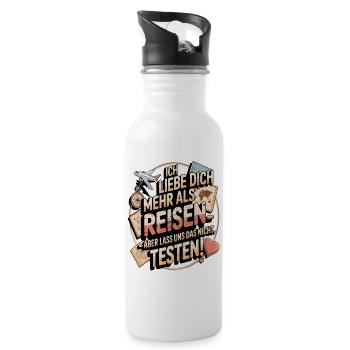 Ich Liebe Dich Mehr Als Reisen Humor - Trinkflasche mit integriertem Trinkhalm - Weiß - Rechts