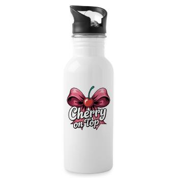 Cherry On Top Bow Illustration - Water bottle with straw - white - Right